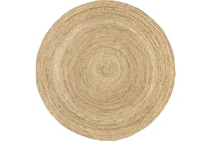 HAMID Alfombra Yute Alhambra Color Natural Redonda, Alfombra 100% Fibra de Yute, Trenzado a Mano para Salón, Habitacón, Decoración, (200x200cm)