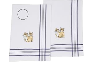 ‎BETZ Betz 2er Set Geschirrtücher Geschirrhandtuch Küchenhandtuch Gläsertücher Handtuch Waffelpiqué blau Bestickt Motiv Kätzchen Größe: 50 x 70 cm