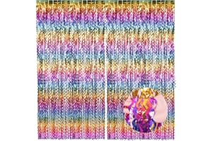 We Moment Zone Bunt Lametta Wellen Vorhänge -Regenbogen Metallische Folie Fringe Hintergrund Glitzer Vorhang Tinsel Curtain für Party Deko - 2 Stück (1m x 2m)