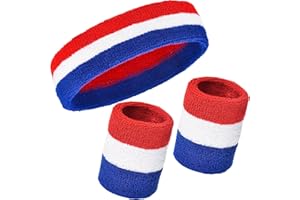 Willbond Lot de 3 Bandeaux de Sport avec Bandeau de Sport et Bandeau de Poignet en Coton rayé pour Homme et Femme