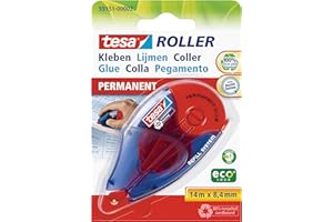 ‎TESA tesa Roller Kleben Permanent ecoLogo - Nachfüllbarer Kleberoller mit reißfestem Band & doppelseitigem Klebefilm - lösungsmittelfrei - 14 m x 8,4 mm
