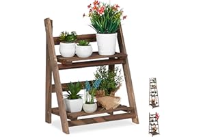 Relaxdays Estantería Plantas de 2 Niveles, Madera, Marrón Oscuro, 51,5 x 41 x 24 cm