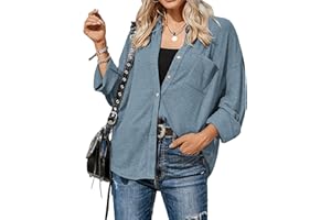 Zeagoo Koszula damska, jednokolorowa, waflowa, elegancka koszulka, dekolt w serek, tunika, bluzka z długim rękawem, top z guzikami, na co dzień, odświętna bluzka koszulowa, S-XXL