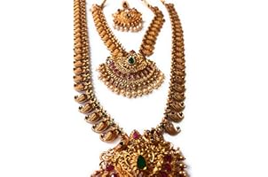 Ruby & Emerald, pearl based mango design pattern Gold plated south Indian Traditional temple jewellery. Wedding Jewellery lat