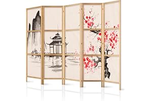 decomonkey 5 Panelli Paravento - 225 x 171cm Cherry Blossom House Nature Divisorio Separè per la separazione degli ambienti la casa l'ufficio la spa