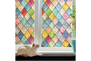 rabbitgoo Stained Glass Window Film Privacy Film for Glass Windows Static Cling, Rainbow Stickers UV Glare Blocking, Decorative Coverings Decals Lattice for Home, Multicolor, 44.5x200 cm