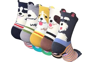 CHALIER COZY 5 Paires Femme Chaussettes Fantaisie Chien Chat Mignonnes D'animaux Hiver de Coton Multicolore,Taille unique
