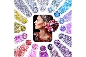Paillettes Brillos, GIBOT 16 colores Purpurinas Polvo, Body Glitter para Cara Uñas Ojos Labios Pelo Body Crafting, Glitter Lentejuelas para Festival de Música, Mascarada, Halloween, Fiesta, Navidad