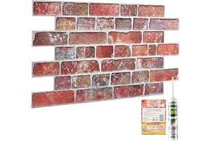 NOVECRAFTO 3D Wall Panels with Adhesive Included - 37.79 x 18.89 in (96x48cm) -8 Sheets Covering 39.68 sqft (3.69 sqm) - Office Kitchen Living Room PVC Cladding - Old Red Retro Brick Effect Wall Panels Pattern