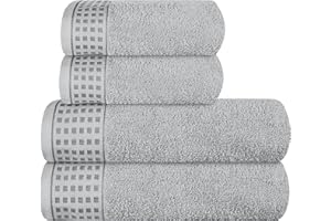 GLAMBURG Ultra Soft 4er-Pack Handtuch-Set, Baumwolle, enthält 2 übergroße Badetücher 70 x 140 cm, 2 Handtücher 50 x 90 cm, für den täglichen Gebrauch, kompakt und leicht — hellgrau