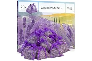 Lavender Bags : 20 Dried Lavender Flowers Bags as Natural Air Freshener and Moth Repellent for Wardrobes – Wardrobe Fresheners – Car Freshener – Room Air Freshener – Lavender Sachets by Inovida