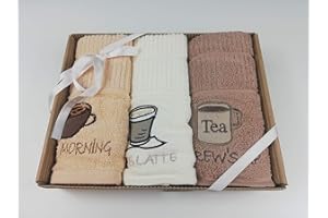 Sue Rossi Ltd 100% Turkish Cotton Tea Towels Embroidered Animal Cooks Cloth 3 Pack Kitchen Towel Gift Box Set Set (Beverages)
