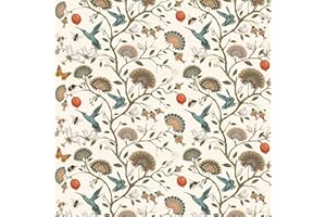 ICYEHAO Papel Pintado Flores Beige,44 x 600cm Papel Pintado Flores y Pajaros Verde Hojas Mariposas Abeja Azul Pajaros Plantas Arbol Bosque Naranja Limón Vinilo Adhesivo para Muebles,Sala de Estar, Dormitorio