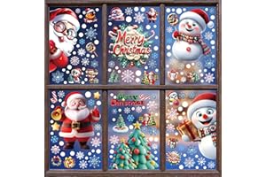 Joeyan 6 Feuilles Stickers Noel Fenetre Electrostatique, 175 Pcs Autocollant Stickers Réutilisable Double Face avec Père Noël,Sapin de Noël,Bonhomme de Neige, DIY Décor Magasin,Maison,École,Vitre