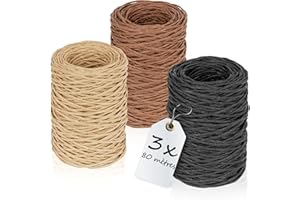 ECENCE 3 rouleaux de 80m / 262ft - Fil de liage pour fleurs - Fil papier pour bricolage, décoration et compositions florales - noir, marron foncé, beige