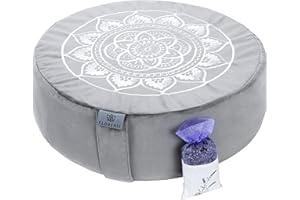 Florensi Cojín de meditación, cómoda almohada de suelo, almohada tradicional de meditación de media luna con hermosa funda de terciopelo, asiento grande para adultos, cojín de trigo sarraceno de yoga