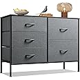 WLIVE Chest of Drawers, 5 Fabric Drawers Cabinet with Easy Pull Handle, Wood Top and Sturdy Steel Frame for Bedroom, Living Room, Black Walnut