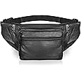 Roamlite Leather Bumbag, Large Size Bum Bags Ideal for Walking, Running, Holidays and Travel - Premium Soft Sheep's Nappa Money Belt with 6 Zipped Pockets - Up to 47 Inch Waist RL286K