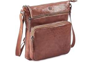 Cochoa Women Crossbody Real Leather Triple Zip Bag, Purse, Travel Bag (Cognac)