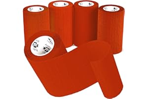 ‎BODHI & DIGBY Bodhi & Digby Verband Selbstklebend – Rot. 7,5cm breit und 4,5m lang. Fünf hygienische Päckchen mit je einer Haftbandage Selbstklebend. Hervorragende Ergänzung für jedes Erste Hilfe Set Hund