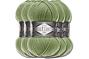 HOBBY YARN Alize Superlana Midi - 5 ovillos de 100 g de lana turca de algodón y acrílico liso, hilo para tejer, hilo para tejer a mano, hilo para tejer bufandas de bebé, color verde oliva, 620