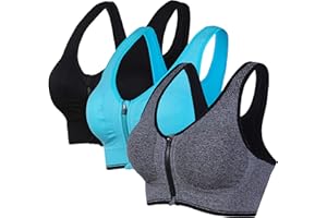 Vertvie Femme Soutien-Gorge de Sport Zip Devant Push Up Racerback Confort Bra Brassière sans Armature Rembourré pour Jogging Yoga Fitness