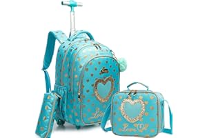 HTgroce Cartable Fille Primaire Roulette 16inch Cartable a Roulette Fille Primaire 3 in 1 Sirène Cartable Fille Roulette,Convient aux Filles Agées de 5 à 12 Ans pour Aller à l'école et Voyager.