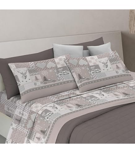 BIANCHERIA WEB - Completo Lenzuola In 100% Cotone Disegno New York Modello Ob Matrimoniale New