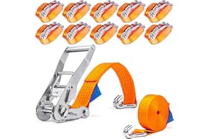 INDUSTRIE PLANET Lot de 10 Sangles de Serrage 5000 kg 6 m avec cliquet et Crochet 2 pièces Sangle d'arrimage 50 mm 5000 daN 5 t