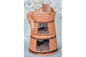 E-WICKER24 ALLES AUS WEIDE e-wicker24 Tour,Niche,Maison,Corbeille, Panier Rond à Trois étages avec Deux entrées en Osier pour Les Chats ou Les Chiens de Petite Taille (Osier_Naturel)