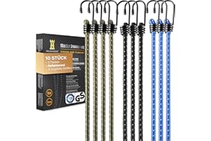 HELDENWERK Zestaw 10 ekspanderów do dużych obciążeń, bardzo mocne, z hakami o wymiarach 30, 45, 75 i 100 cm, guma napinająca z hakiem do transportu, na kemping i zabezpieczenia, linka napinająca,