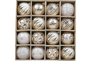 Valery Madelyn Złote białe bombki choinkowe, dekoracje choinkowe, 16 szt., 8 cm, nietłukące się, ogromne bombki na bombki choinkowe, ozdoby do dekoracji bożonarodzeniowej