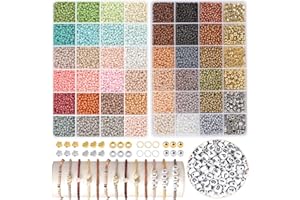 ARTREE Perles pour bracelets - 48 couleurs - Perles en verre Morandi multicolores à enfiler - Perles à enfiler avec lettres noires - Kit de fabrication de bijoux pour bagues, colliers, cadeau