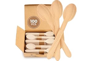 WOODENHOUSE LIFELONG QUALITY Set de 100 Cucharas de madera desechables - Cubiertos Desechables, Cucharas Desechables - Utensilios biodegradables, ecológicos y compostables - Ideal para Fiestas, Eventos y Catering