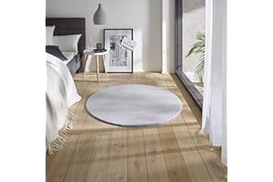 TacaHome Waschbarer Kurzflor Teppich Anti-Rutsch I Flauschiger Flachflor für Badezimmer Wohnzimmer Schlafzimmer Kinderzimmer Flur Läufer | 120 cm rund Grau