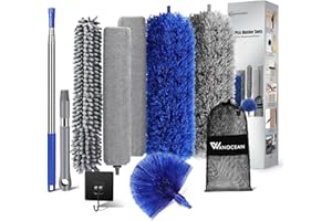 WANOCEAN Extendable Feather Duster, 10PCS Bendable Microfiber Duster, Cobweb Brush,Detachable Gap Dust Brush with Extension Pole Up to 100'',Long Dusters for High Ceiling and Fans,Furniture