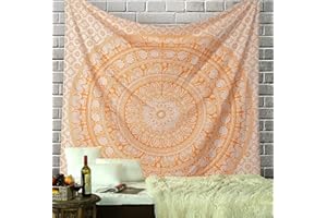 RAJRANG Arazzo Mandala Grande in Cotone Colore Arancione 228X213 cm Per la Decorazione Della Stanza da Appendere alla Parete Tessuto a Mano - Coperta con Elefante, Arazzi Hippy