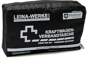 LEINA-WERKE Leina 11006-Kit di Primo Soccorso, per autoveicoli, con Chiusura in Velcro, Colore: Nero/Bianco
