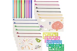 TUFA 12 PCS DIY Pochette Tissu Zippée Trousse avec 12 Crayons Aquarelle et 4 Gabarits, 12 x 21cm Toile Trousse de Rangement, Trousse Personnalisable, DIY Vierge Pochette Tissu pour Voyage, Maquillage