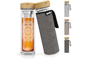 spottle Teeflasche mit sieb to go - Trinkflasche für Tee aus Glas in 500ml, 650ml, 1 Liter - Teekanne doppelwandig - Teezubereiter - Teebecher - Tea Bottle