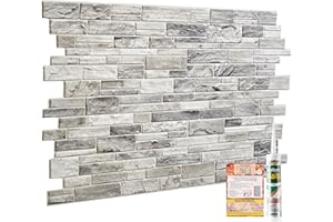 NOVECRAFTO Paneles pared con efecto pizarra piedra, gris natural, juego 20 paneles – 9,17 m² | 98,69 m² – 1 juego cubre 4,93 pies cuadrados (0,46 m²) paneles pared ligeros PVC fáciles usar | adhesivo incluido