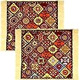 Amazon Brand - Solimo Velvet Prayer Mat | Perfect for Pooja/Meditation/Prayer | Soothing Texture | Multicolor - Rangoli Square Design | (62 x 62 x 1 cm) (Pack of 2)