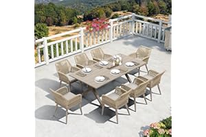 PURPLE LEAF Salon de Jardin Exterieur 8 Personnes en Aluminium, Mobilier de Jardin pour 9 Pièces, Style Luxe Discret en Champagne, Table Rectangulaire avec Chaises et Coussins pour Pelouse, Terrasse