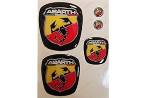 ADESIVI COMPULSIVI Abarth Logo for Car Front, Rear and Steering Wheel + 2 Keyring Emblems For car bonnet and boot. 3D effect resin stickers. Scorpion design on black background.