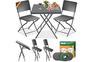 KESSER® Set da bistrò 3 pezzi, tavolo con 2 sedie, resistente alle intemperie e raggi UV, set pieghevole, in acciaio rivestito e effetto rattan