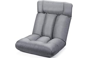 COSTWAY Silla de Suelo con Respaldo Ajustable en 5 Posiciones Silla Reclinable Cojín Tapizado Carga hasta 150kg para Dormitorio Salón (Gris)