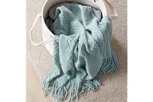 BOURINA Textured Solid Soft Sofa Throw Couch Cover Knitted Decorative Blanket,Aqua, 127x152cm
