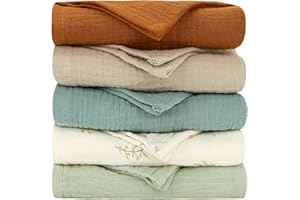 ‎CHIOWELS Chiowels Musselintücher Baby Erstausstattung,5 Stück Spucktücher 100% Baumwolle (60x60 cm),Mullwindeln Neugeborene,Weich und Atmungsaktiv,Baby Tücher für Jungen und Mädchen,Muslin Tücher 004