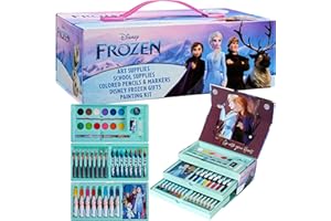 Disney Frozen Kit Dessin Enfant Peinture Enfant Crayons de Couleur et de Cire Peinture Aquarelle Feutres Coloriage Kit Créatif Elsa Mallette Cadeau Fille
