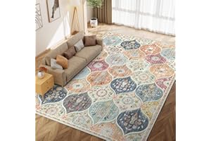 IKALIFE Orange Rugs for Living Room - 120x170 cm Machine Washable Soft Low Pile Non-Slip Vintage Floral Print Area Rugs for Bedroom Lounge Dining Room, Non-Shedding Stain Resistant Carpet
